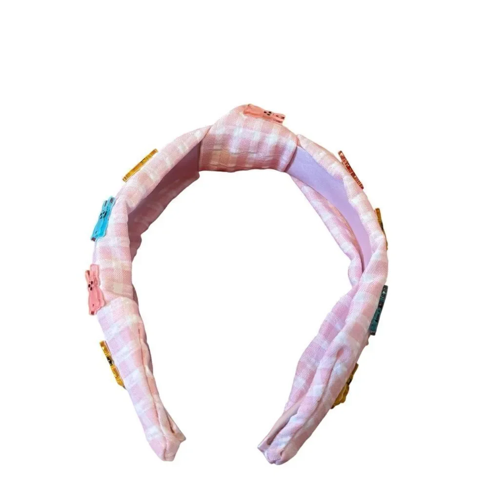 Adorable Pink Gingham Headband Accented w/ Acrylic Peep Bunnies.